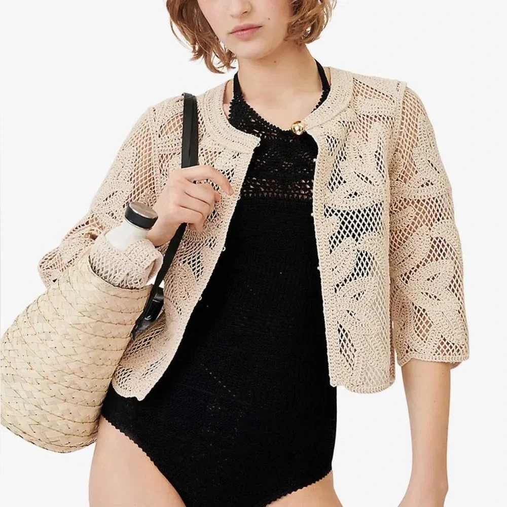 NWT Maje Monbo Crochet Swimsuit Bodysuit Top